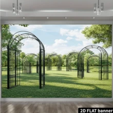 2D Flat 1pc Classic French Garden Arch Wedding Photography Backdrop, Polyester Multipurpose Party Banner, Wall Decor Sign, No Electricity Needed, Suitable For Indoor & Outdoor Events, Home And Studio - Baby Blue - View 8