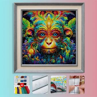 1 Set - Suitable For All Seasons, Creative Colorful Monkey Theme Cross Stitch Painting Kit, 14.17x14.17 Inches, High Quality Embroidery Thread, 11CT Cross Stitching Painting Craft, Includes Pre-Printed Canvas, Threads, Instructions - Ideal For Adults And Beginners, Perfect For Home/Office Decor, Frameless