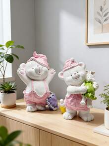 1 Stück süßer rosa Teddybär Harz Dekorationsfigur, Heimdekoration für Schlafzimmer, Wohnzimmer, Büro, Schreibtisch, Valentinstag Geschenk - Verschiedenfarbig - Übersicht 4