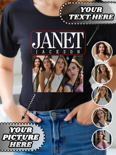 Customized Loose T-Shirt With Text & Graphic, Personalized Family Reunion Group Outfit, Customize Your Text & Photo/Couple/Family/Pet/Friend For Music Festival, Autumn Clothing, Women's Top, Holiday Gift, Valentine's Day Gift, Anniversary Gift, Wedding Gift, Best Friend Gift, Music Festival Women Apparel