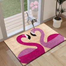 1 szt. dywanik z nadrukiem w kształcie flaminga, mata z imitacji wełny – bardzo chłonna, łatwa do czyszczenia, odpowiednia do wystroju wnętrz, do domu, na farmę, do przedpokoju, do wnętrz, do kuchni, jadalni, małego biura/biura domowego, do zlewu, pralni, wycieraczki, maty kuchennej, maty antypoślizgowej - Wielokolorowe - Zobacz 4