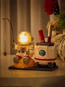 1600片宇航员桌面收纳盒/熊猫笔筒积木套装，DIY 3D拼图组装模型，创意益智玩具，家居装饰，生日/万圣节/圣诞节礼物 - 彩色 - 查看 4