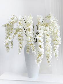 1/2/3支装仿真紫藤花，95厘米假花，适用于墙面、客厅、卧室、婚礼、派对装饰、桌面摆件。家居、桌面装饰、厨房、婚礼、餐桌、中心摆件、办公室、花园、户外、房屋、庭院装饰，春、夏、秋、冬皆宜。 - 白色 - 查看 4