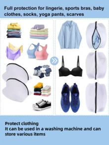 1pc/4pcs Large Mesh Laundry Bags With Zipper, Reusable Washing Machine Protection Net, Home Laundry Travel Storage, Christmas Home Gift - White - View 10