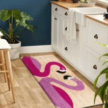 1 szt. dywanik z nadrukiem w kształcie flaminga, mata z imitacji wełny – bardzo chłonna, łatwa do czyszczenia, odpowiednia do wystroju wnętrz, do domu, na farmę, do przedpokoju, do wnętrz, do kuchni, jadalni, małego biura/biura domowego, do zlewu, pralni, wycieraczki, maty kuchennej, maty antypoślizgowej - Wielokolorowe - Zobacz 6