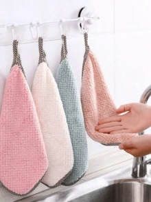 20pcs/Pack Hanging Dish Cloths, Coral Fleece Material Kitchen Cleaning Rags, Random Color, Non-Stick Oil Absorbent Double-Sided Thickened Dishcloths, Kitchen Cleaning Supplies