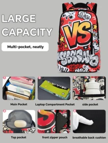 1pc Cartoon Print Backpack, Suitable For School, Laptop, Notebook, Teens, Travel, Sports, Work - Stylish Large Capacity Bag - Brown - View 4