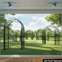 2D Flat 1pc Classic French Garden Arch Wedding Photography Backdrop, Polyester Multipurpose Party Banner, Wall Decor Sign, No Electricity Needed, Suitable For Indoor & Outdoor Events, Home And Studio - Baby Blue - View 5