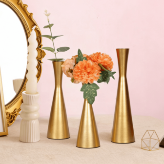 1 pieza/Set de 3 piezas Decoración floral de metal y hierro, minimalista y romántica, adecuada para bodas, fiestas, cenas a la luz de las velas, decoración de mesa de hogar, se puede usar como jarrón, decoración de habitación, decoración del hogar, centro de mesa, decoración de mesa de comedor, adecuada para flores secas y velas, no para líquidos