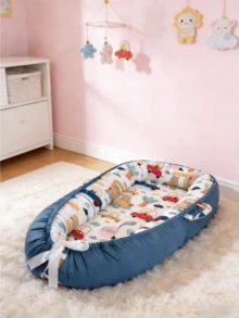 Pink Floral Breathable Removable & Washable Portable Baby Nest Cartoon Car Bionic Infant Bed Travel Crib, Suitable For Baby Boys & Girls 0-1 Years Old - Pink - View 3