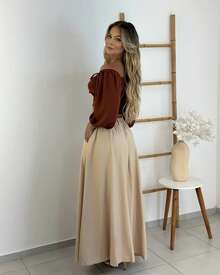 Saia Longa Evangélica Elegante com Elástico na Cintura e Abertura Lateral – Social, Escritório, casual e Culto | Outono/Verão