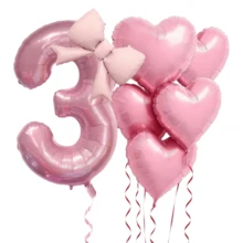 7pcs Pink Number Balloon Set, Heart Balloons And Bows, Numbers 1-9 - Soft Tones, Suitable For Baby Shower Decor, Girl's Birthday Party Decor, Christening, Baby Shower, 1-9 (Birthday, Anniversary) Party Supplies, Number Balloons, Foil Balloons, Valentine's Day Wedding Mother's Day Decor - Pink - View 14