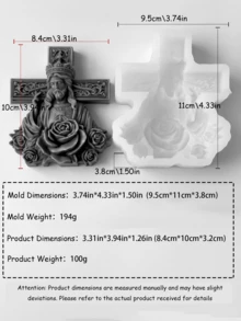 3D宗教人物硅胶蜡烛模具，耶稣、玛利亚、约瑟造型，经久耐用且柔韧，可重复使用，祈祷装饰DIY工具 - 白色 - 查看 10