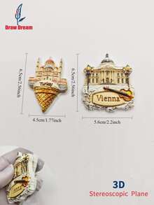 1pc 3D World Landscape Fridge Magnet - Vienna Palace & Turkish Ice Cream Castle, World Travel Souvenir Collection, Personalized Travel Memento Magnetic Fridge Sticker, Home Decor, Kitchen, Room, Office, Cabinet Craft Gift, Holiday Souvenir - Multicolor - View 9