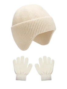 2pcs/Set Kids Winter Warm Earflap Hat & Gloves, Thick Knitted Beanie - 2pcs - View 3