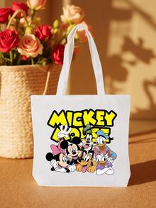 Colorful Cartoon Mickey & Minnie And Friends Tote Bag - Large Capacity, Buckle-Free Shoulder Bag, Suitable For Girls, Reinforced Edges, Ideal For Shopping, Travel And Daily Use, With Sturdy Handles Beach Bag Laptop Case - Multicolor - View 4