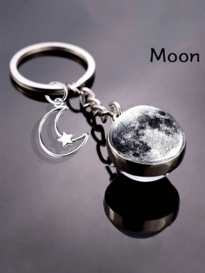 1pc Moon Planet Keychain, Double-Sided Glass Ball Moon Pendant, Luminous Stem Starry Dream Synthetic Gemstone Keychain, Pearl Keychain, Fashion Bag Accessory, Wallet Backpack Handbag Pendant, Car Key Earphone Case Accessory, Suitable For Back To School Season, Unisex, Suitable As Gifts For Friends Or Family, Suitable For Hiking And Beach Play, Ramadan Gift, Valentine's Day Gift