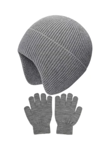 2pcs/Set Kids Winter Warm Earflap Hat & Gloves, Thick Knitted Beanie - 2pcs - View 10