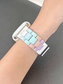 星光光滑硅胶表壳 + 亚克力塑料表带，兼容苹果 42mm 46mm 41mm 38mm 40mm 42mm 44mm 45mm 49mm 超薄日韩风女士表带，适用于 Series 10 9 8 SE 7 6 5 4 3，简约纯色运动腕带表带套装 - 香檳色 - 查看 8