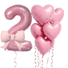 7pcs Pink Number Balloon Set, Heart Balloons And Bows, Numbers 1-9 - Soft Tones, Suitable For Baby Shower Decor, Girl's Birthday Party Decor, Christening, Baby Shower, 1-9 (Birthday, Anniversary) Party Supplies, Number Balloons, Foil Balloons, Valentine's Day Wedding Mother's Day Decor - Pink - View 16
