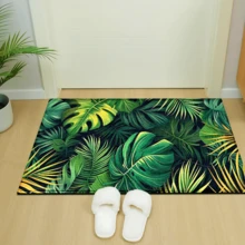 1 pieza Alfombra con estampado de hojas, tapete de lana sintética - Altamente absorbente, fácil de limpiar, adecuado para decoración del hogar, estilo rústico, entrada, interior, habitación, cocina, comedor, oficina pequeña/oficina en casa, fregadero, lavandería, felpudo, tapete de cocina, tapete antideslizante - Multicolor - Ver 3