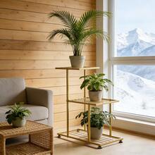 Soporte para macetas de 6 capas, estante de almacenamiento para plantas, ideal para decoración del hogar y el jardín, organizador creativo con un diseño muy bonito para interiores y exteriores. - Tres capas de oro - Ver 5