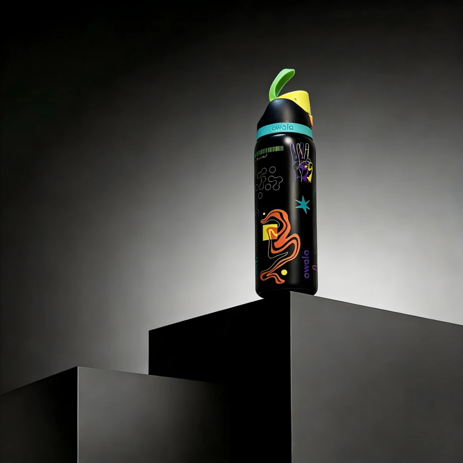 OWal* Water Bottle Insulated Stainless Steel Water Bottle With Straw For Sports, Travel 32 Oz, Perfect For Travel, Home, Office, Summer Sips, Ice Drinks & Hot Drinks - Ngón tay đen - Xem 1