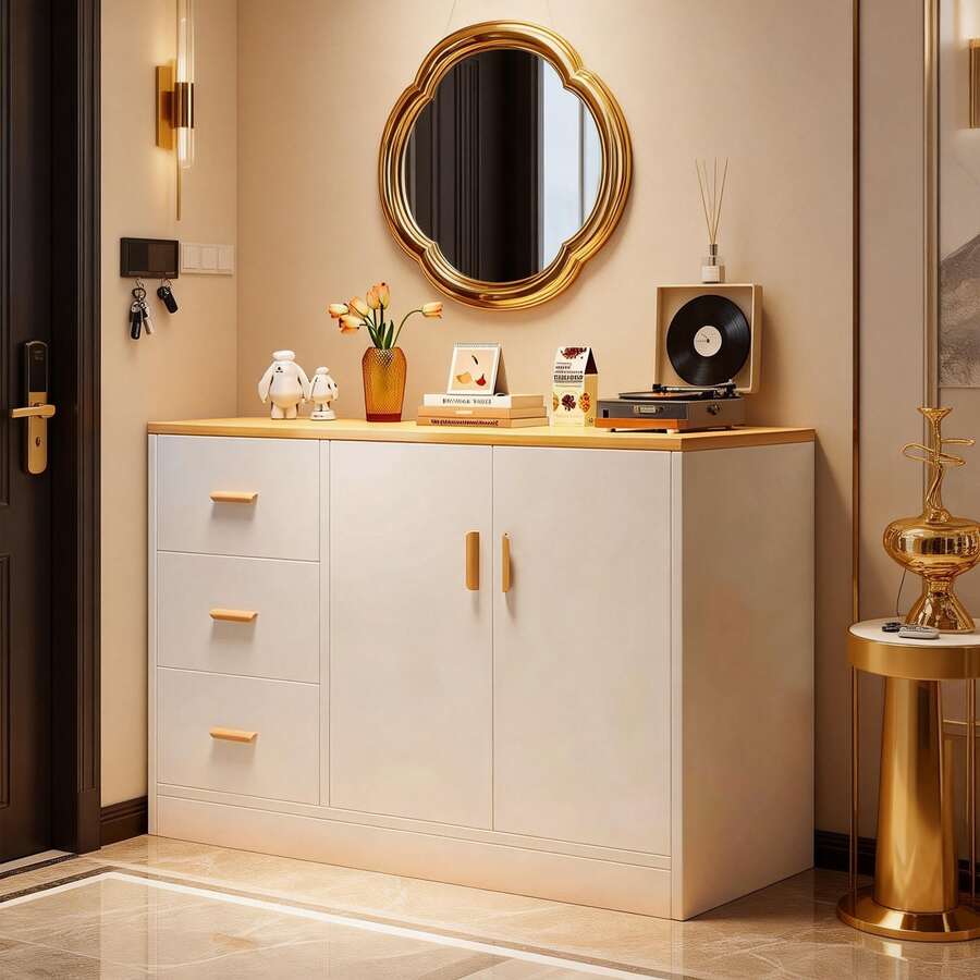 Gabinete Aparador Bufetera 3 Cajones De Madera - Apto Para Cocina, Sala Y Recámara - Blanco - Ver 1