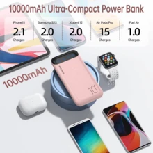Cargador portátil de 10000 mAh, delgado, con entrada y salida USB C, banco de energía con pantalla LED, paquete de batería externa liviano, compatible con iPhon 14/13/12, iPa, etc. - Rosa - Ver 4