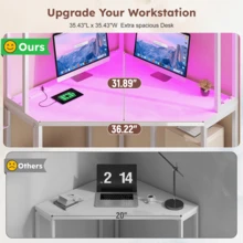 Corner Computer Desk With Power Outlets & LED Lights Gaming Desk With Storage Drawers & Shelves And Hook For Small Space - Xem 5