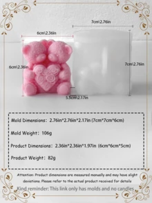 Molde de silicona de oso rosa 3D, regalo hecho a mano para el Día de San Valentín, apto para velas, resina, yeso DIY - Blanco - Ver 24