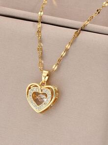 这款镀金不锈钢立方体和可活动心形吊坠项链，造型独特可爱，适合休闲、复古、时尚、街头风、通勤以及青少年情人节派对等场合佩戴。 - 彩色 - 查看 1