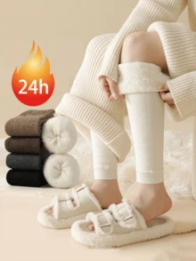 1 Pair Women's Thigh High Socks, Thermal Lined Thick Leg Warmers, Knitted Tall Socks, Autumn/Winter Home Socks, Warm For Winter - Suitable For Women 40kg-60kg - Stockings - View 1