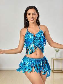 舞台及社交舞蹈配饰套装，亮片流苏装饰，演出必备的华丽装饰品 - 彩色 - 查看 16