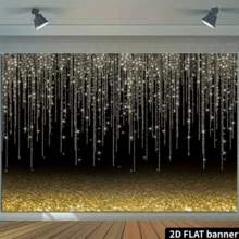 2D Flat 1pc, Black And Gold Glitter Shiny Background, Birthday Party Decor Photography Backdrop, Gold Black Dots Wedding Birthday Party Decor Photo Shoot Background, Multipurpose Decor, Holiday Gift, Polyester Material, No Power Required.