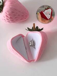 1pc Strawberry Shaped Jewelry Ring Box, Pink Or Rose Red Creative Ring Holder, Jewelry Box, Suitable For Wedding Party, Valentine's Day Gift, Can Store And Display Rings, Bracelets, Necklaces And Earrings, Graduation Decor, Party Supplies, Wedding Decor, Graduation Gift, Back To School Gift - Multicolor - View 3