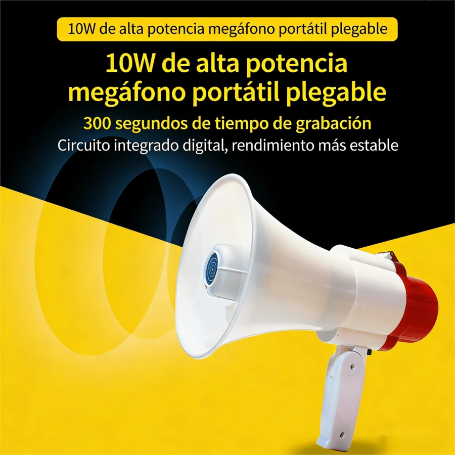 Altavoz Megáfono Mano Plegable - Potencia Máxima, Grabación, Batería Larga, Carga USB para Puesto Callejero - Blanco - Ver 1