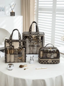 1个防水大容量旅行翻盖洗漱包，化妆包，便携式旅行收纳包，手持化妆品收纳袋，适用于旅行和居家使用，也是送给亲朋好友的绝佳礼物。洗漱包、旅行洗漱包、沐浴包、透明化妆包、防水袋，女士收纳袋，旅行必备、邮轮必备、度假必备 - 黑色 - 查看 2