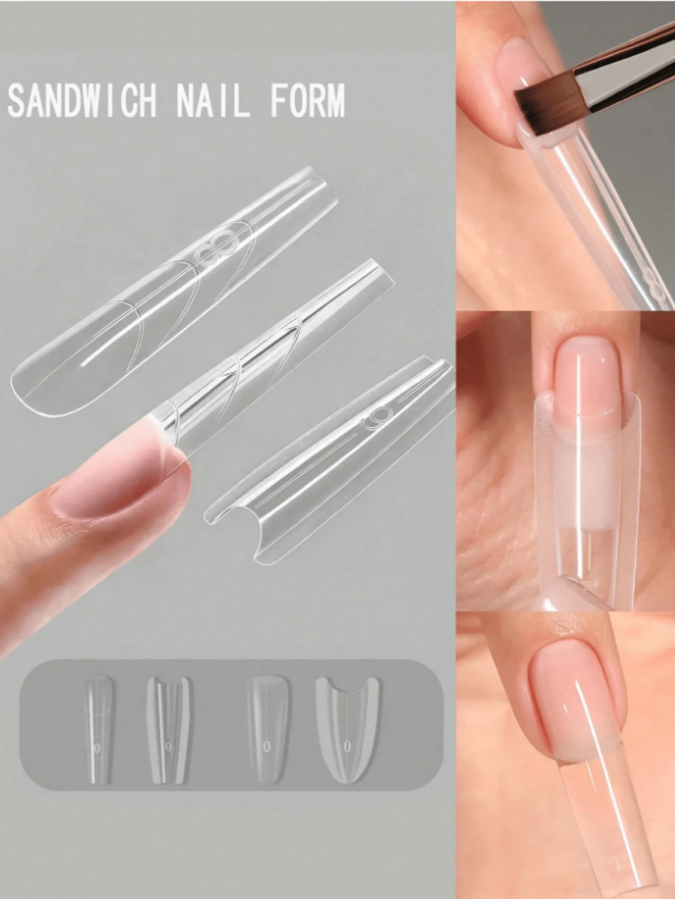 60pcs Nail Art Sandwich Nail Extension Mold, 30pcs Top Mold + 30pcs Bottom Mold Sandwich Layer Design, Reusable Nail Extension Mold For DIY Almond, Ballet, Pointed Nail Shapes, No Paper Needed, Suitable For Gel Nail Extensions