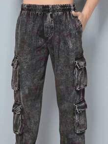 Men's Cargo Pants With 8 Pockets, Elastic Waistband, Drawstring, Oversized, Streetwear, Skater Style, , All Pockets, Drawstring - 深灰色 - 查看 4