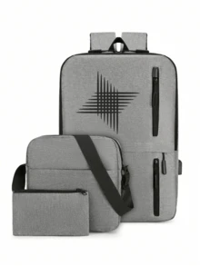 Men's Dual Backpack, Convenient For School, Business Trip, Commuting, Outdoor Travel, Shopping With Organized Storage - Grey - View 1