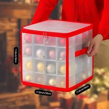 Christmas Ornament Storage Box With Lid, 64 Ornament Box With Zippers And Dividers, Christmas Decor Storage Containers - Red - View 6