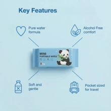 DX DINGXIAN 2 Packs,128 Pcs In Total Mini Portable Wipes -Surface Cleaning Wipes For Face & Body, Gentle Sensitive Skin, Travel-Sized Wipes For Period Essentials, Travel Essentials, Camping, Gym, Office & Daily On-The-Go Care | Disposable Panda Design Wet Wipes, Multi-Purpose Cleaning Supplies - 紫色 - 查看 4