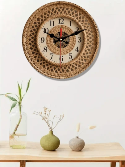 1pc 10"/12" Wooden Christmas Snowman Wall Clock, Silent Non-Ticking Round Wooden Clock With Numeric Display, Battery Operated, Holiday Home Decor, Single Pack