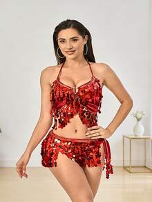 舞台及社交舞蹈配饰套装，亮片流苏装饰，演出必备的华丽装饰品 - 彩色 - 查看 14