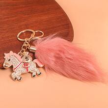 Sparkling Rhinestone Pony Keychain With Tail Pendant, Animal Keyring, New Year Gift, Keychain, Keyring, Car Accessories, Rhinestone Keychain, Metal Keychain For Women, Cute Car Keychain, Valentine's Day Gift, Fashion Accessory