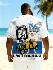 Camiseta vintage con estampado americano, camiseta casual desgastada de manga corta y talla grande, versátil cuello redondo de talla grande para hombre, para uso diario al aire entretenimiento, verano - Multicolor - Ver 3