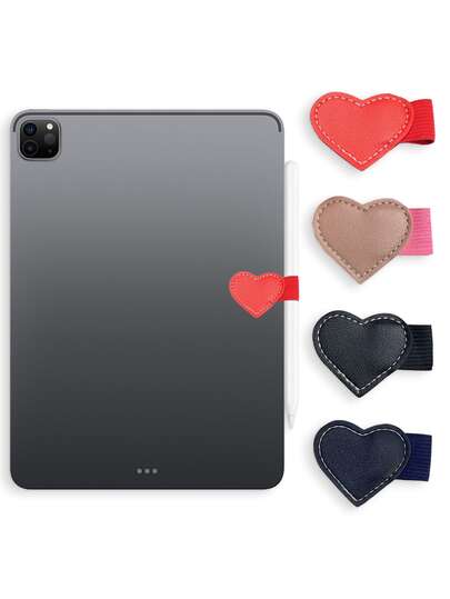 1pc Heart-Shaped Faux Leather Pen Holder, Designed For Notebooks, Diaries, Planners And Tablet Sleeves. This Self-Adhesive Pencil Holder Has An Elastic Band Suitable For Pencils, Touch Screens, Book Surfaces, Laptop Pens And Apple Pencils, A Great Gift For Wedding Anniversary Or Valentine's Day!