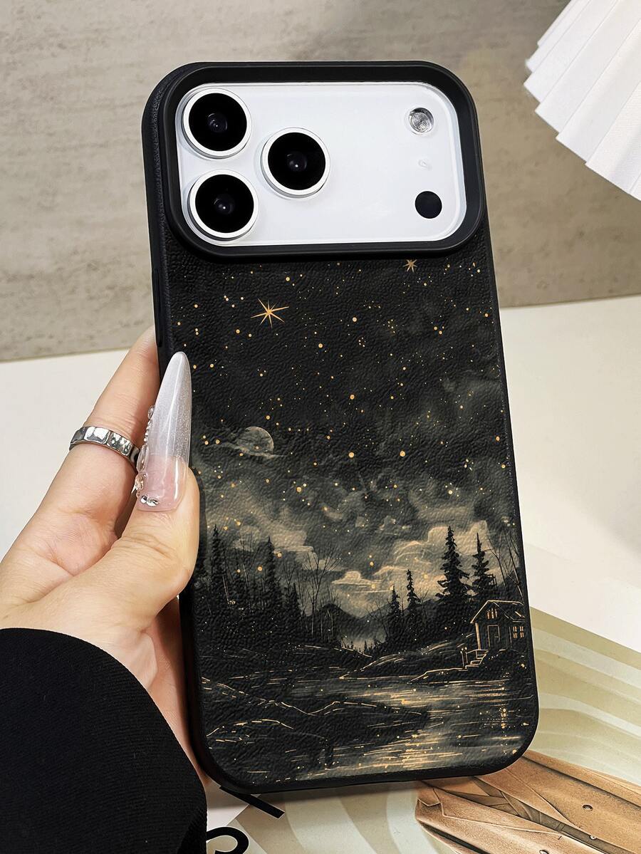 1个星空星月图案防水防摔防滑软皮手机壳，兼容苹果手机国际版，非国内版