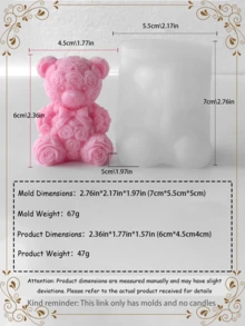 Molde de silicona de oso rosa 3D, regalo hecho a mano para el Día de San Valentín, apto para velas, resina, yeso DIY - Blanco - Ver 13